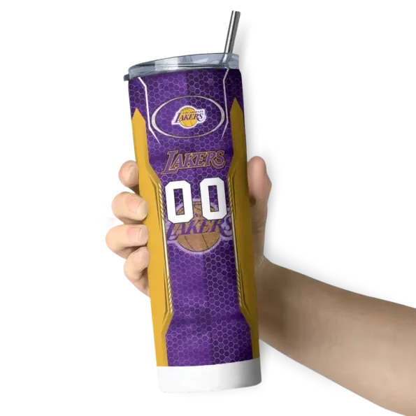 customized los angeles lakers stacked diamond purple skinny tumbler premium grade.webp