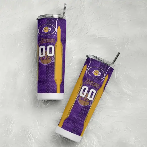 customized los angeles lakers stacked diamond purple skinny tumbler top rated.webp