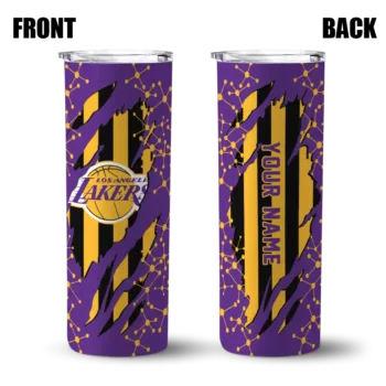 customized los angeles lakers star pop purple black skinny tumbler fashion forward.webp