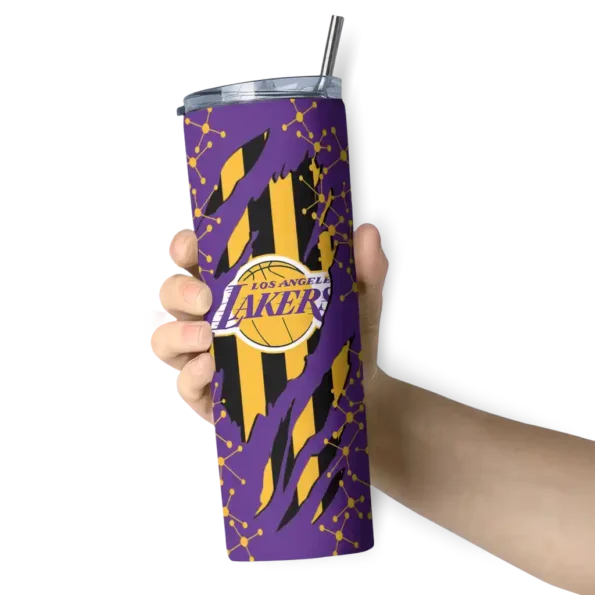 customized los angeles lakers star pop purple black skinny tumbler premium grade.webp