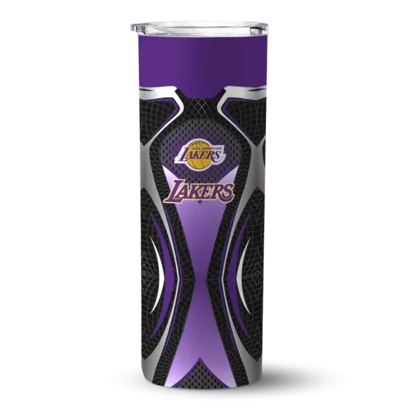 customized los angeles lakers superman emblem purple black skinny tumbler best selling 1.webp