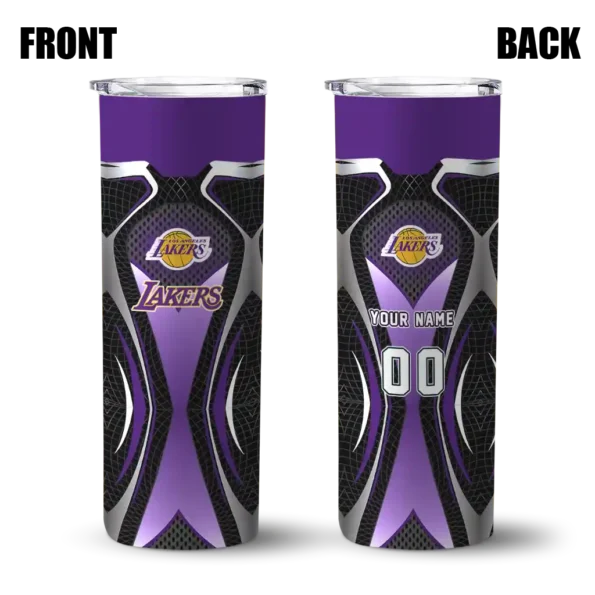 customized los angeles lakers superman emblem purple black skinny tumbler fashion forward.webp