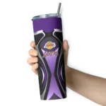 customized los angeles lakers superman emblem purple black skinny tumbler best selling 1.webp