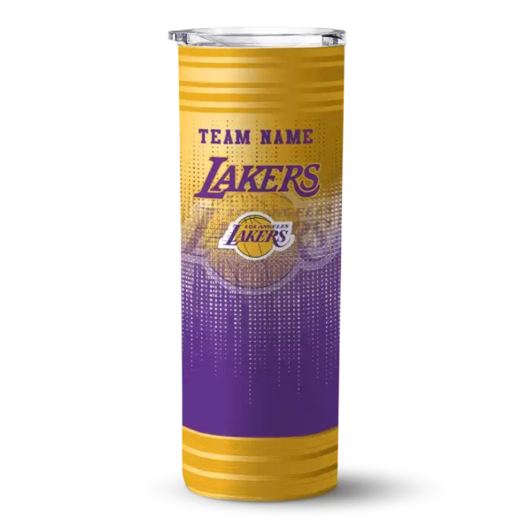 customized los angeles lakers swirl texture purple skinny tumbler best selling 1.webp