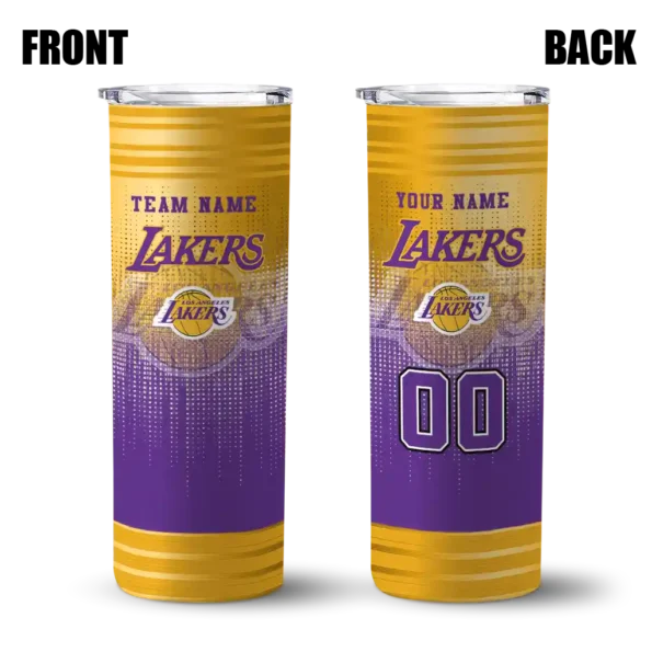 customized los angeles lakers swirl texture purple skinny tumbler fashion forward.webp