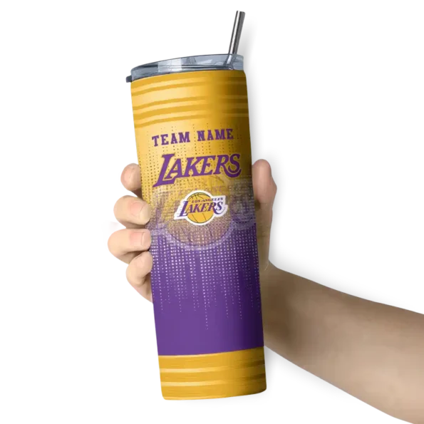 customized los angeles lakers swirl texture purple skinny tumbler premium grade.webp