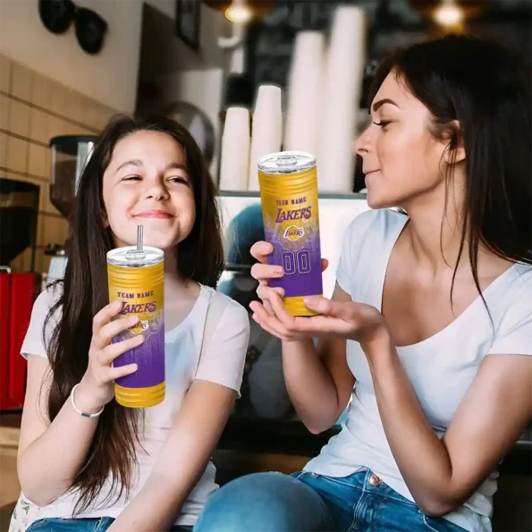 customized los angeles lakers swirl texture purple skinny tumbler trendy.webp