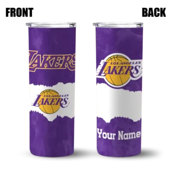 customized los angeles lakers torn band purple white skinny tumbler fashion forward.webp
