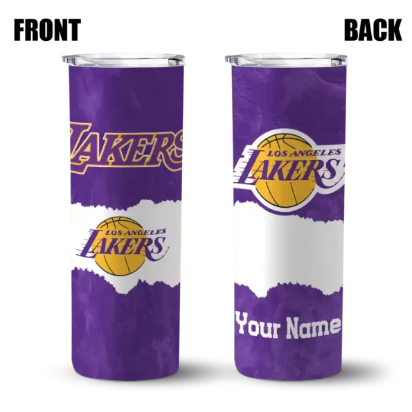customized los angeles lakers torn band purple white skinny tumbler fashion forward.webp