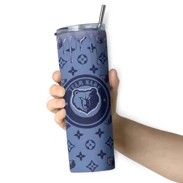 customized memphis grizzlies camo streak blue skinny tumbler premium grade.webp