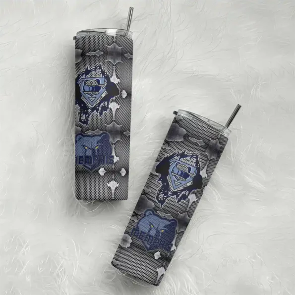 customized memphis grizzlies chevron v blue gray skinny tumbler top rated.webp