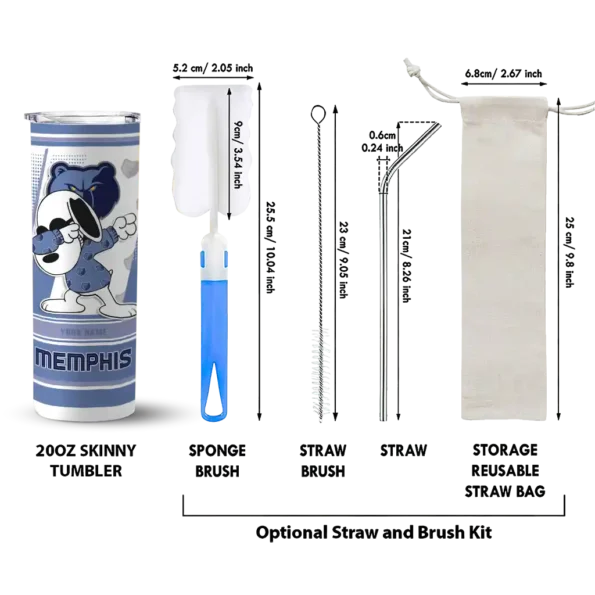 customized memphis grizzlies snoopy dog blue white skinny tumbler new arrival.webp