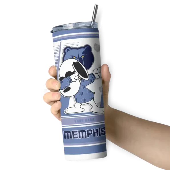 customized memphis grizzlies snoopy dog blue white skinny tumbler premium grade.webp