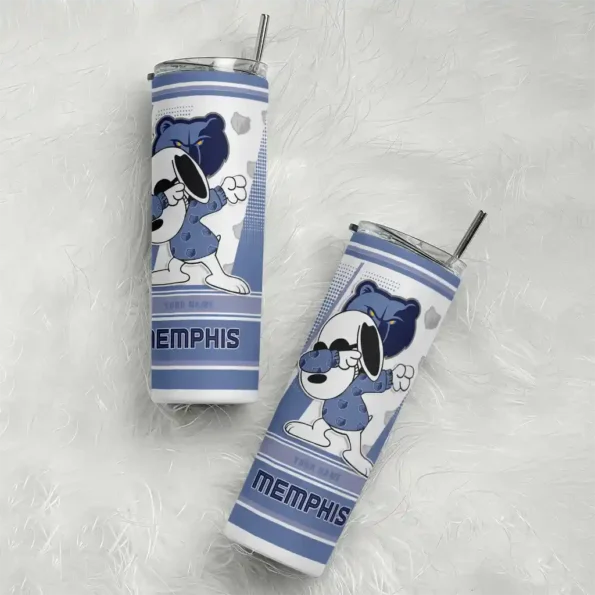 customized memphis grizzlies snoopy dog blue white skinny tumbler top rated.webp