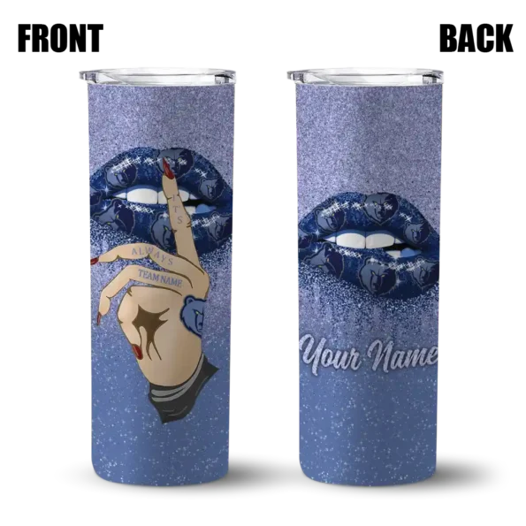 customized memphis grizzlies sparkle lips blue skinny tumbler fashion forward.webp