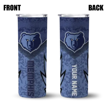 customized memphis grizzlies spiral burst print blue skinny tumbler fashion forward.webp