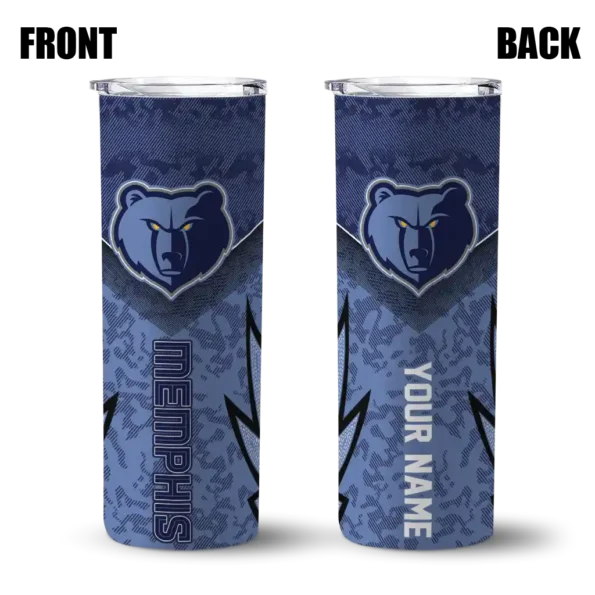 customized memphis grizzlies spiral burst print blue skinny tumbler fashion forward.webp