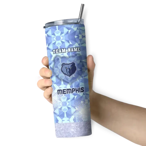 customized memphis grizzlies starburst tiles blue skinny tumbler premium grade.webp