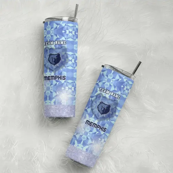 customized memphis grizzlies starburst tiles blue skinny tumbler top rated.webp