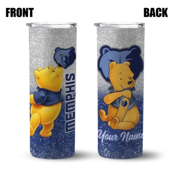 customized memphis grizzlies winnie the pooh blue gray skinny tumbler fashion forward.webp