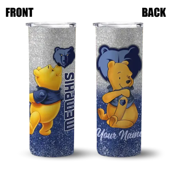 customized memphis grizzlies winnie the pooh blue gray skinny tumbler fashion forward.webp