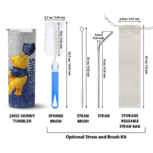 customized memphis grizzlies winnie the pooh blue gray skinny tumbler new arrival.webp
