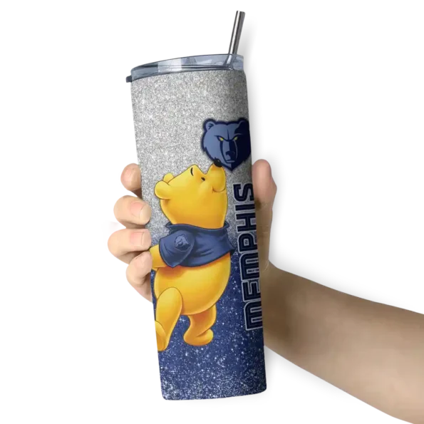 customized memphis grizzlies winnie the pooh blue gray skinny tumbler premium grade.webp