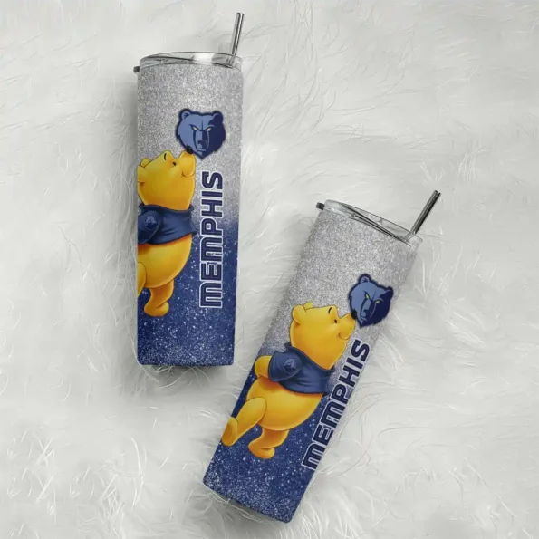 customized memphis grizzlies winnie the pooh blue gray skinny tumbler top rated.webp