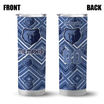 customized memphis grizzlies zipper leopard blue skinny tumbler fashion forward.webp