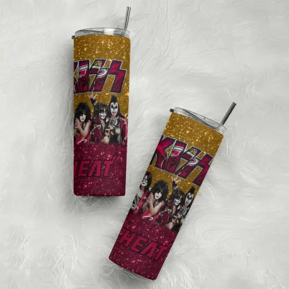 customized miami heat kiss band yellow skinny tumbler top rated.webp