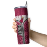 customized miami heat sparkle drip red skinny tumbler best selling 1.webp