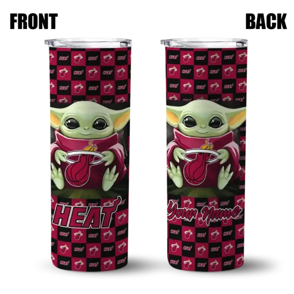 customized miami heat yoda cozy red black skinny tumbler fashion forward.webp