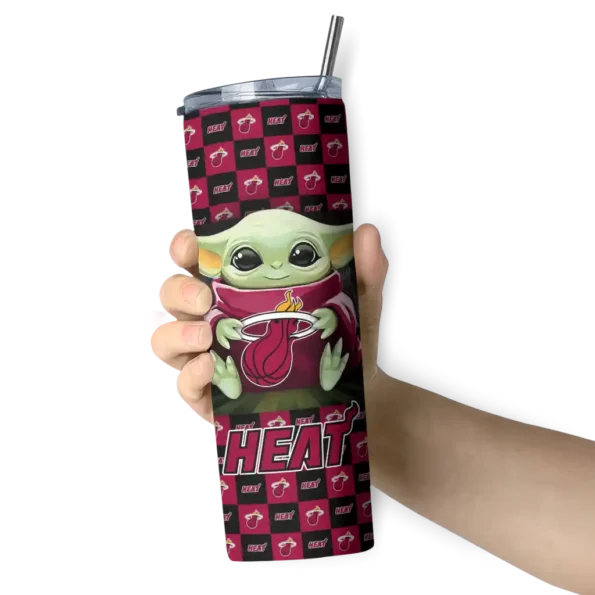 customized miami heat yoda cozy red black skinny tumbler premium grade.webp