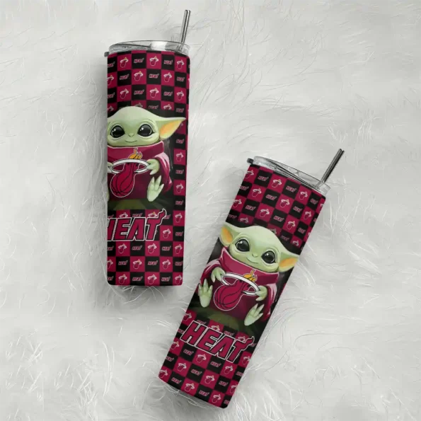 customized miami heat yoda cozy red black skinny tumbler top rated.webp