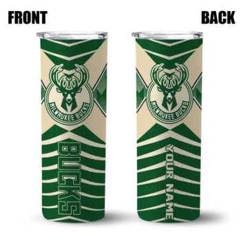 customized milwaukee bucks camo texture green skinny tumbler fashion forward.webp