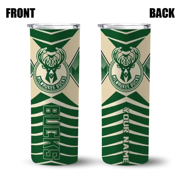 customized milwaukee bucks camo texture green skinny tumbler fashion forward.webp