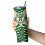 customized milwaukee bucks camo texture green skinny tumbler best selling 1.webp
