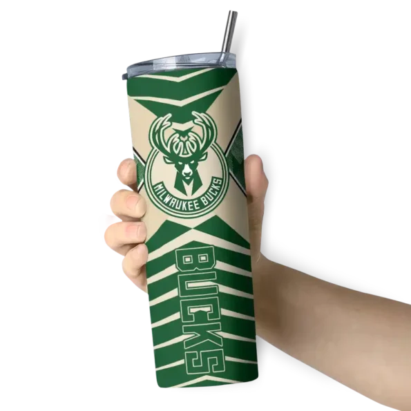 customized milwaukee bucks camo texture green skinny tumbler premium grade.webp