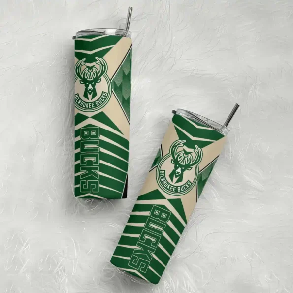 customized milwaukee bucks camo texture green skinny tumbler top rated.webp