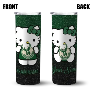 customized milwaukee bucks hello kitty green black skinny tumbler fashion forward.webp