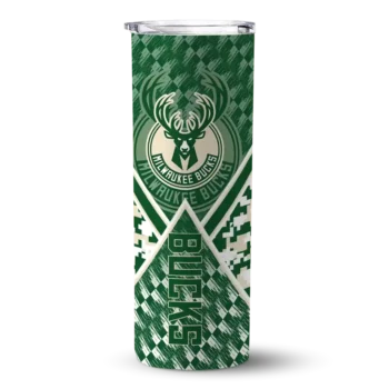 customized milwaukee bucks monogram burst green white skinny tumbler best selling 1.webp