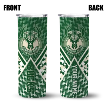 customized milwaukee bucks monogram burst green white skinny tumbler fashion forward.webp