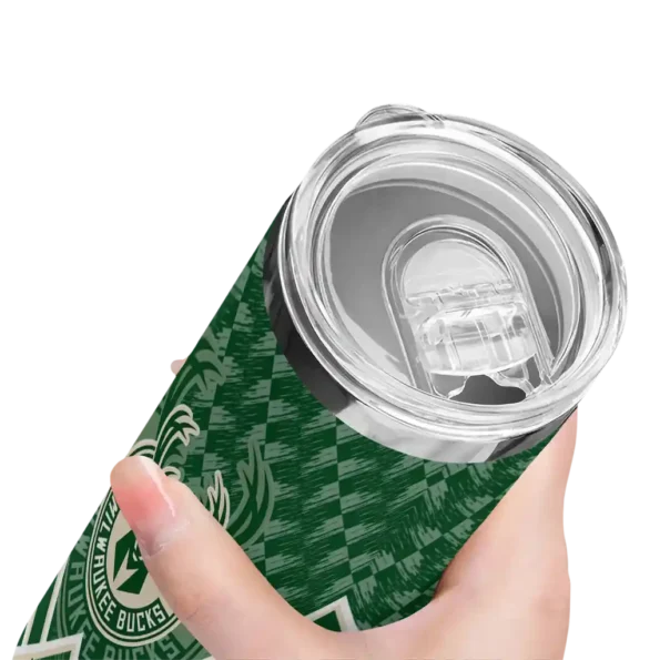 customized milwaukee bucks monogram burst green white skinny tumbler high quality.webp