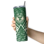 customized milwaukee bucks monogram burst green white skinny tumbler best selling 1.webp