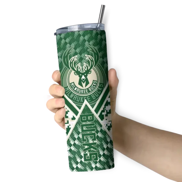 customized milwaukee bucks monogram burst green white skinny tumbler premium grade.webp
