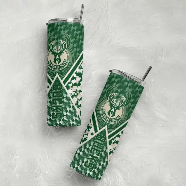 customized milwaukee bucks monogram burst green white skinny tumbler top rated.webp