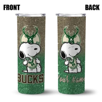 customized milwaukee bucks snoopy attitude green skinny tumbler fashion forward.webp