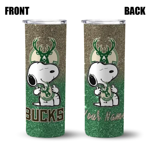 customized milwaukee bucks snoopy attitude green skinny tumbler fashion forward.webp