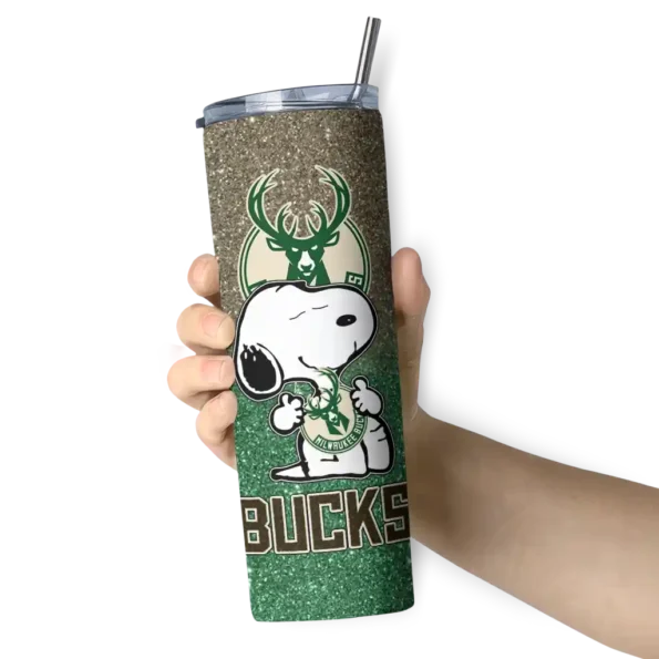 customized milwaukee bucks snoopy attitude green skinny tumbler premium grade.webp