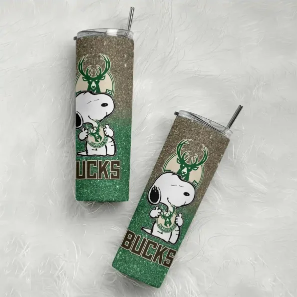 customized milwaukee bucks snoopy attitude green skinny tumbler top rated.webp